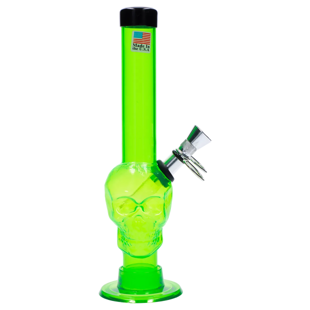 JM Plastics Skull Base with Pull Slide Acrylic Water Pipe - 8 in.
