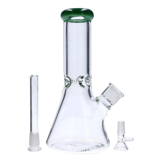 Beaker with Colour Mouthpiece & Ice Pinch Water Pipe  - Green - 10 in.