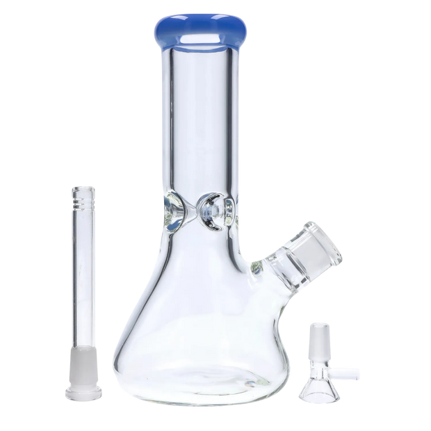 Beaker with Colour Mouthpiece & Ice Pinch Water Pipe - Blue Jade - 10 in.