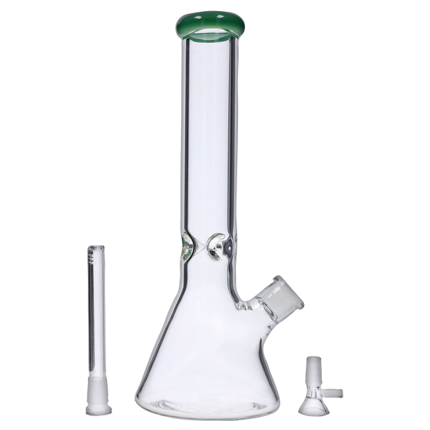Beaker with Colour Mouthpiece & Ice Pinch Water Pipe  - Green - 14 in.