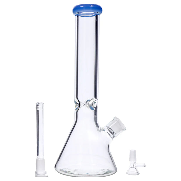 Beaker with Colour Mouthpiece & Ice Pinch Water Pipe  - Blue Jade - 14 in.