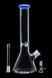 Beaker with Colour Mouthpiece & Ice Pinch Water Pipe  - Blue Jade - 14 in.
