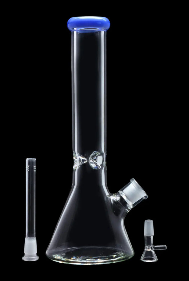 Beaker with Colour Mouthpiece & Ice Pinch Water Pipe  - Blue Jade - 14 in.