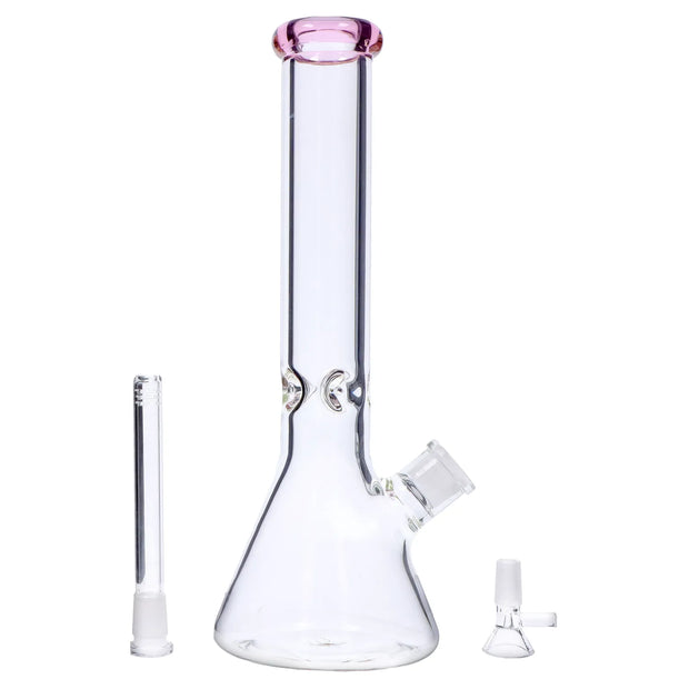 Beaker with Colour Mouthpiece & Ice Pinch Water Pipe  - Pink - 14 in.