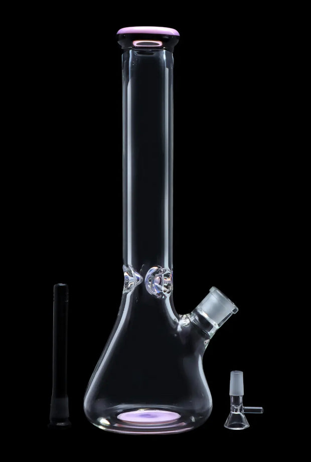Beaker with Colour Mouthpiece & Ice Pinch Water Pipe  - Pink - 14 in.