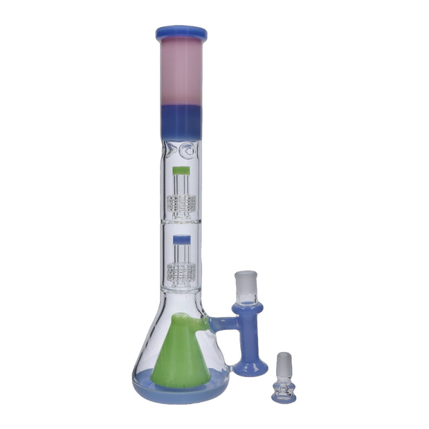 Retro Pastel Beaker with Dual Tree & Pyramid Perc Water Pipe - 19.7 in.