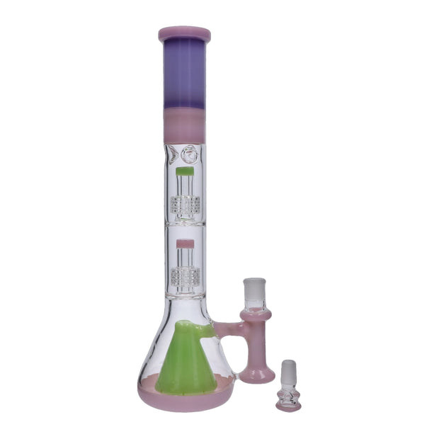 Retro Pastel Beaker with Dual Tree & Pyramid Perc Water Pipe - 19.7 in.