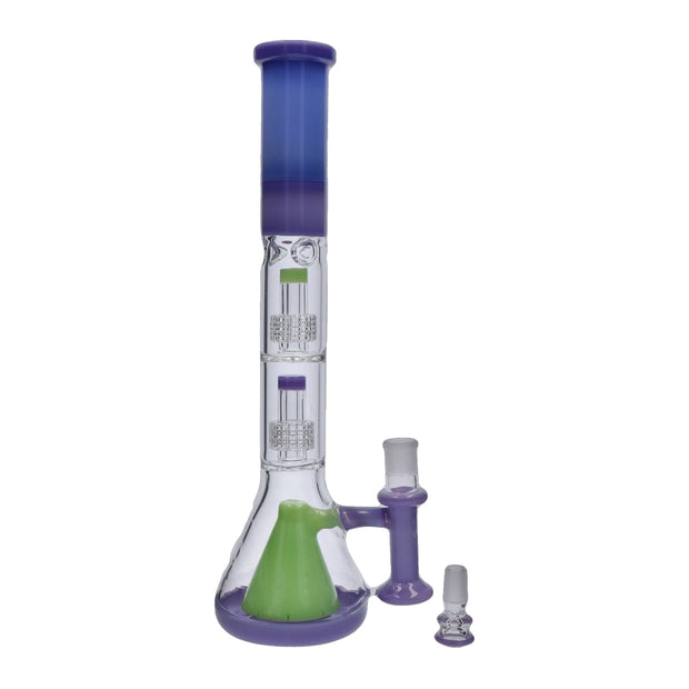 Retro Pastel Beaker with Dual Tree & Pyramid Perc Water Pipe - Milky Purple - 19.7 in.