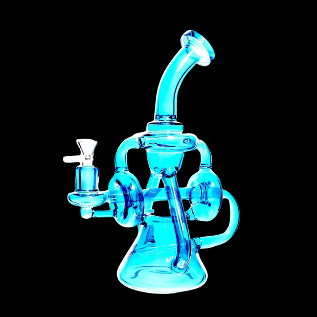Neon Recycler with Inline Percolator and Bent Neck Water Pipe
