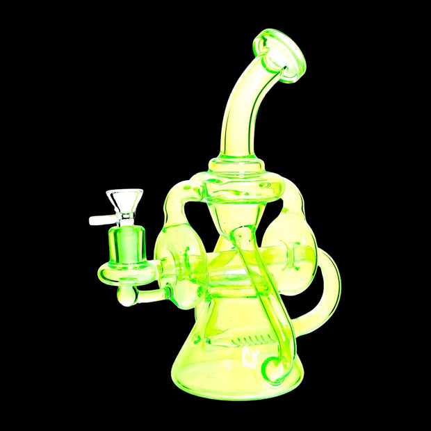 Neon Recycler with Inline Percolator and Bent Neck Water Pipe