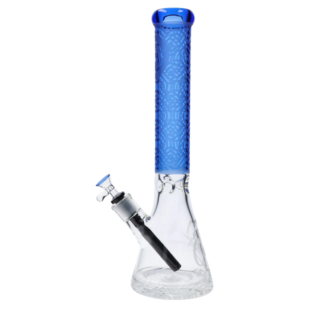 Patterned Printed w/ Coloured Tube Beaker -  Milky Blue - 14 in.