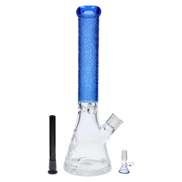 Patterned Printed w/ Coloured Tube Beaker -  Milky Blue - 14 in.