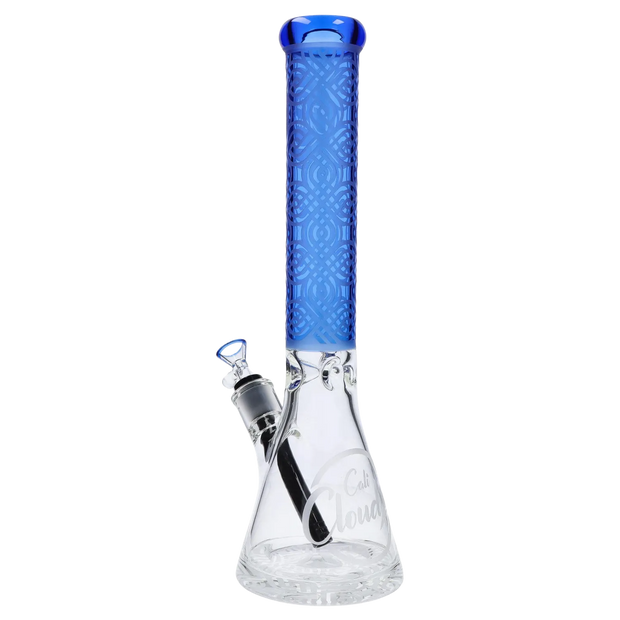 Patterned Printed w/ Coloured Tube Beaker -  Milky Blue - 14 in.