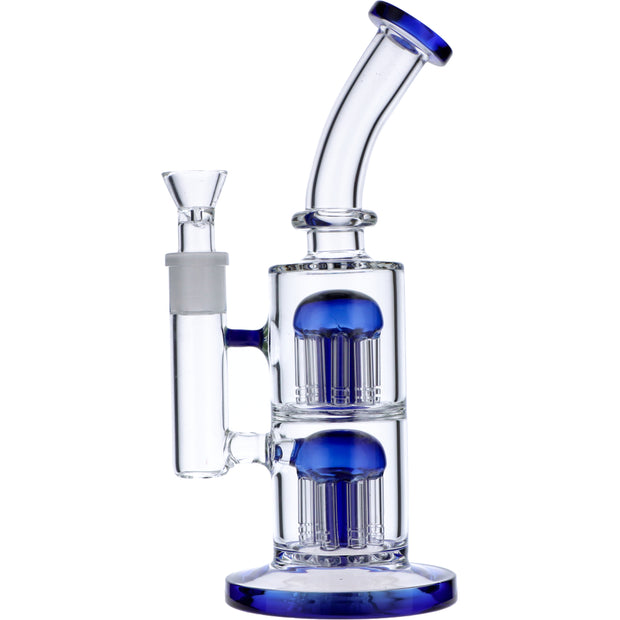 8 Inch Double Tree Arms Perc Small Dab Rig Bent Neck bong Black Lip  Mouthpiece water pipe