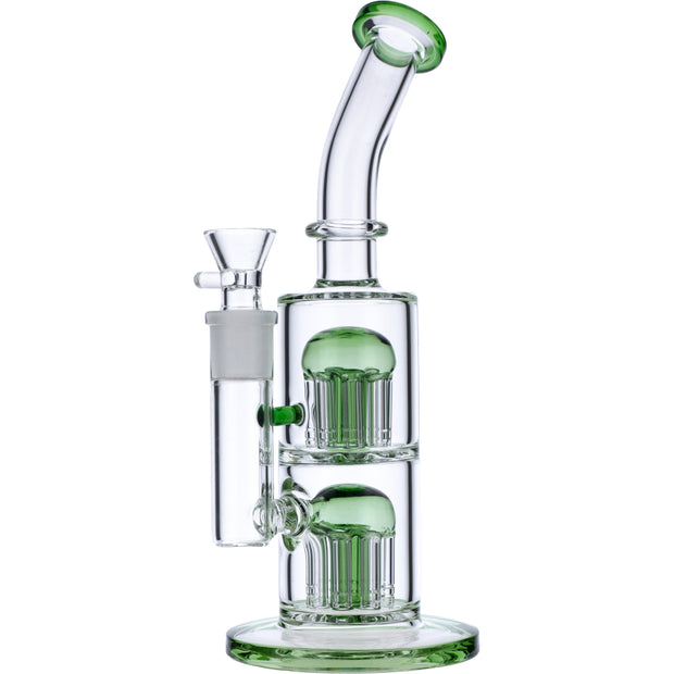 Bent Neck Water Pipe w/Double Tree Perc-Green-11 in
