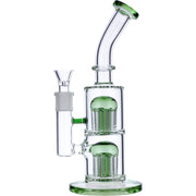 Bent Neck Water Pipe w/Double Tree Perc-Green-11 in