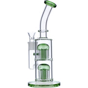 Bent Neck Water Pipe w/Double Tree Perc-Green-11 in