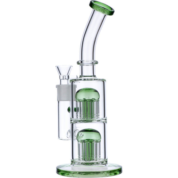Bent Neck Water Pipe w/Double Tree Perc-Green-11 in