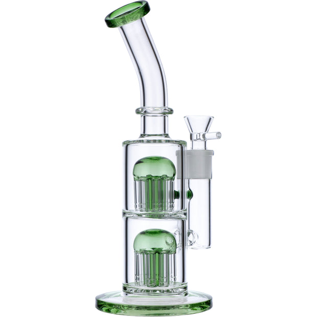 Bent Neck Water Pipe w/Double Tree Perc-Green-11 in