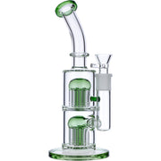 Bent Neck Water Pipe w/Double Tree Perc-Green-11 in