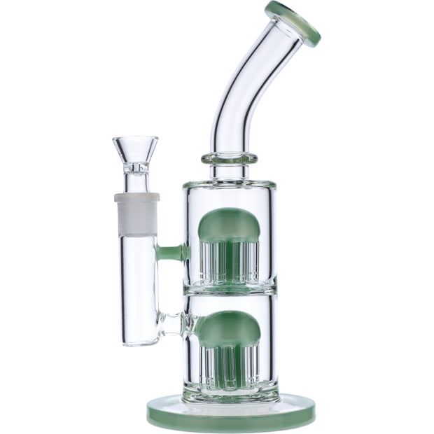 Bent Neck Water Pipe w/Double Tree Perc-Mint Green-11 in