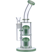 Bent Neck Water Pipe w/Double Tree Perc-Mint Green-11 in