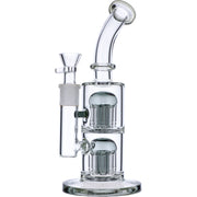 Bent Neck Water Pipe w/Double Tree Perc-Transparent Black-11 in