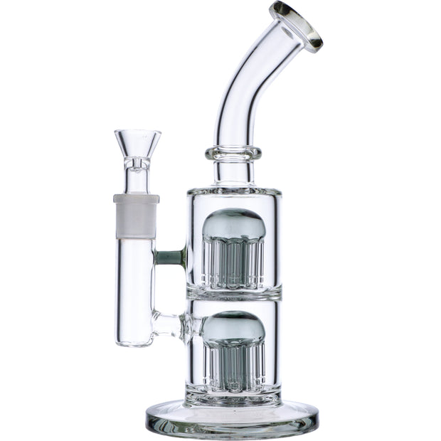 Bent Neck Water Pipe w/Double Tree Perc-Transparent Black-11 in