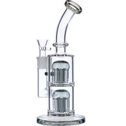 Bent Neck Water Pipe w/Double Tree Perc-Transparent Black-11 in
