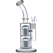 Bent Neck Water Pipe w/Double Tree Perc-Transparent Black-11 in