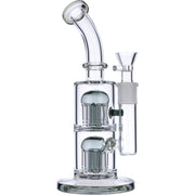 Bent Neck Water Pipe w/Double Tree Perc-Transparent Black-11 in