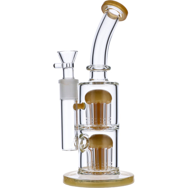 Bent Neck Water Pipe w/Double Tree Perc-Topaz-11 in