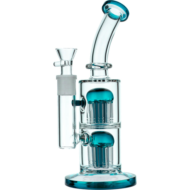 Bent Neck Water Pipe w/Double Tree Perc-Teal-11 in