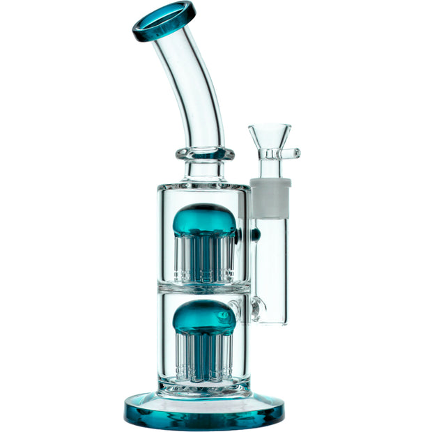 Bent Neck Water Pipe w/Double Tree Perc-Teal-11 in