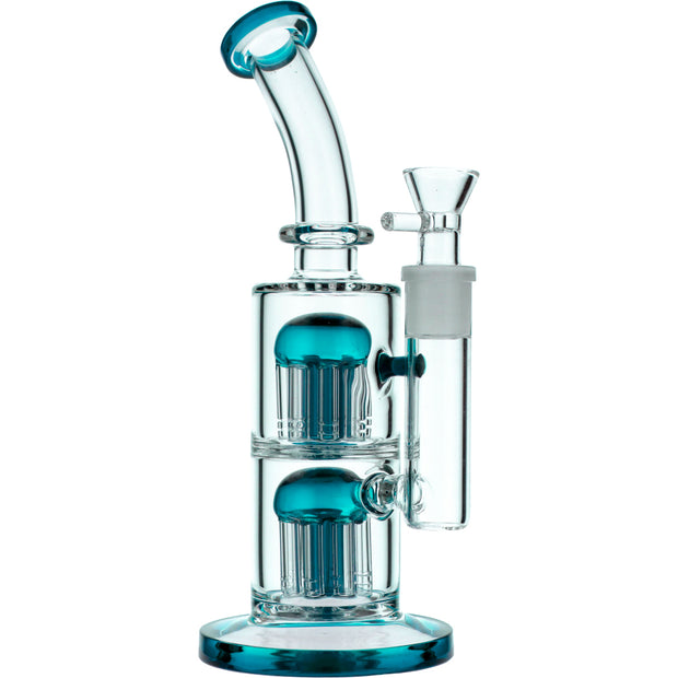 Bent Neck Water Pipe w/Double Tree Perc-Teal-11 in