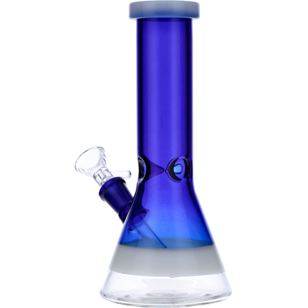 Beaker Water Pipe w/White Rings-Blue-8in