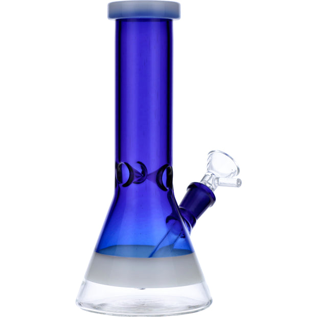 Beaker Water Pipe w/White Rings-Blue-8in