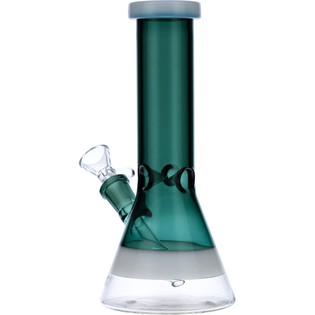 Beaker Water Pipe w/White Rings-Teal-8in