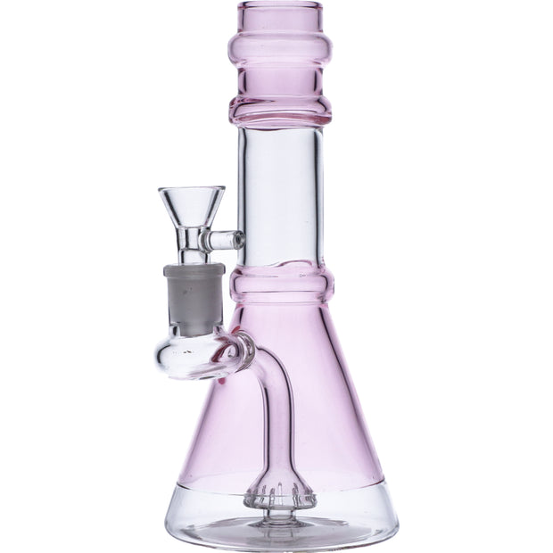 Water Pipe w/Transparent Neck w/Bowl & Quartz-Transparent Pink-8in