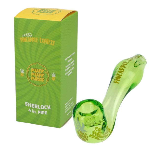 Puff Puff Pass Strain Pineapple Express Sherlock Pipe Green 4 in.