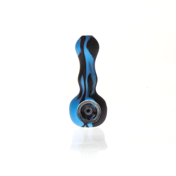 Silicone Pipe w/Glass Bowl & Secret Storage 4" Blue & Black
