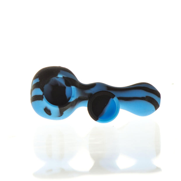 Silicone Pipe w/Glass Bowl & Secret Storage 4" Blue & Black