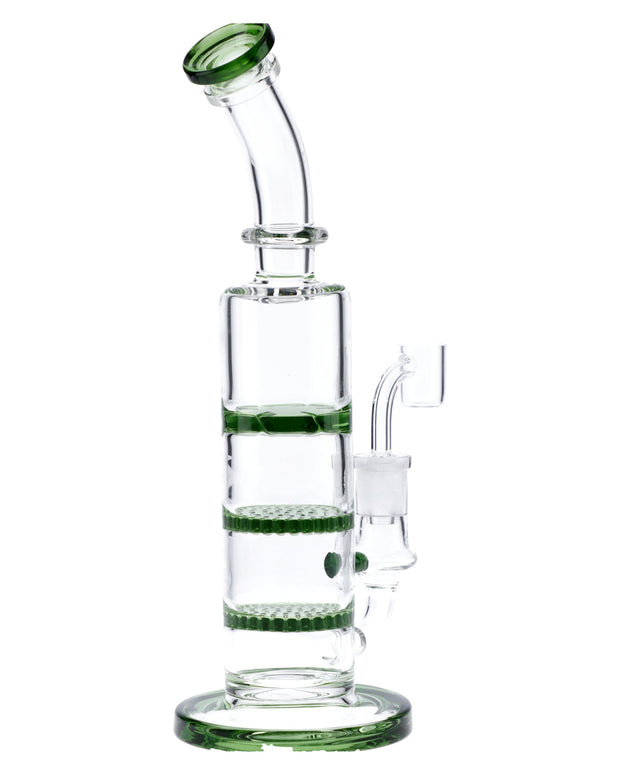 Bent Neck Dab Rig w/Triple Honey Comb Perc-Green-9.5in