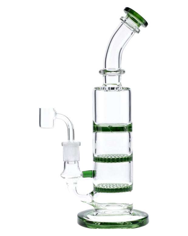 Bent Neck Dab Rig w/Triple Honey Comb Perc-Green-9.5in