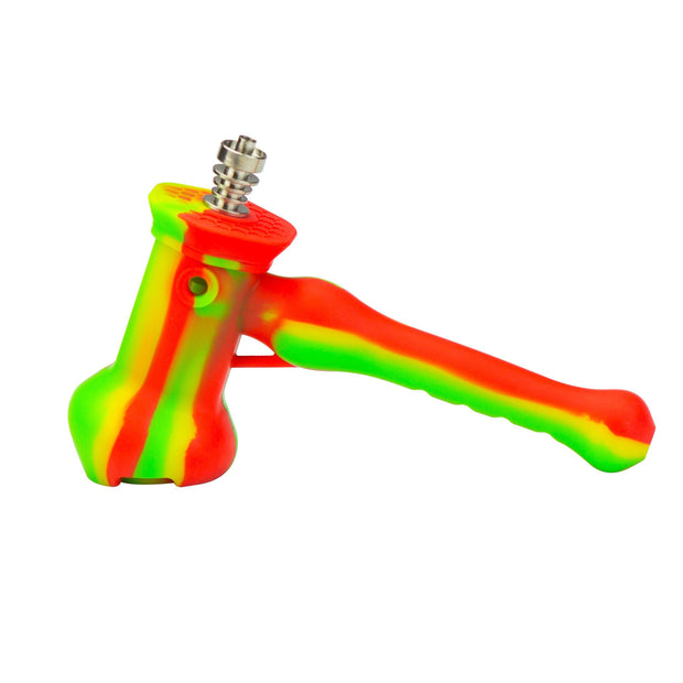 Silicone Hammer Pipe w/Titanium Nail & Secret Storage 7" Rasta