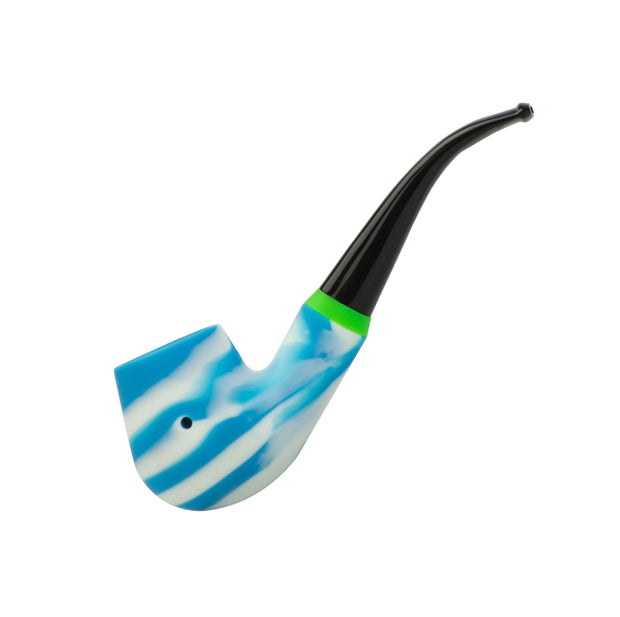 Silicone Sherlock pipe with plastic mouthpiece and steel bowl 6" Blue & White
