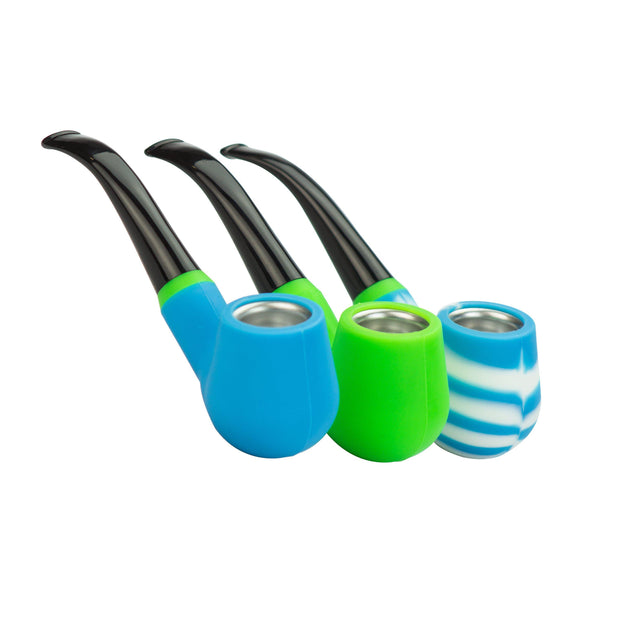 Silicone Sherlock pipe with plastic mouthpiece and steel bowl 6"